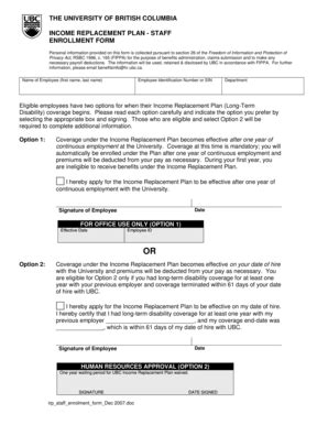 Fillable Online Hr Ubc Staff Enrollment Form UBC Human Resources