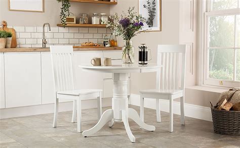 Kingston Round Dining Table And 2 Oxford Chairs White Wood 90cm Only £