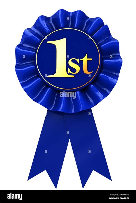 3d Illustration Of First Place Blue Ribbon Over White Background Stock