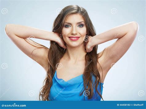 Beautiful Young Woman Blue Evening Dress Portrait Stock Photo Image