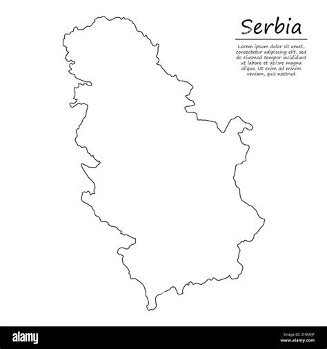 Simple Outline Map Of Serbia Vector Silhouette In Sketch Line Style