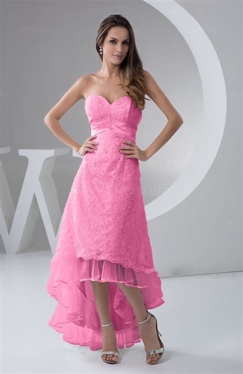 Rose Pink Tea Length Bridesmaid Dress Inexpensive Sweetheart Chic