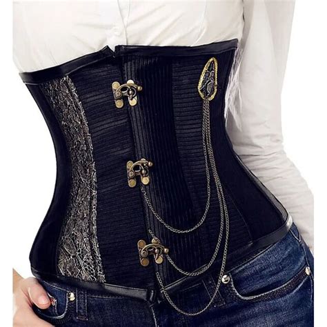 2017 Steampunk Gothic Women Waist Cincher Corselets Black Corsets And