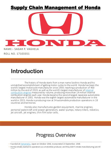 Supply Chain Management Of Honda Pdf Honda Supply Chain