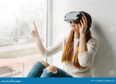 Young Woman With Glasses Of Virtual Reality Future Technology Concept