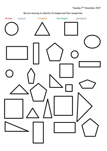 2d Shape Colouring Worksheet Teaching Resources