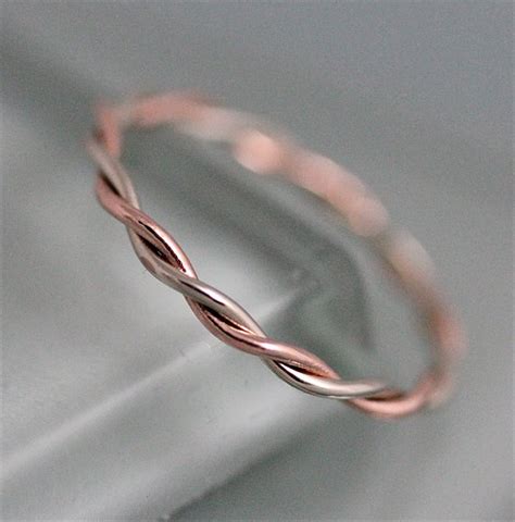 Relaxed Twist Ring Two Tone 14k Solid Gold Very Skinny Twisted Rope