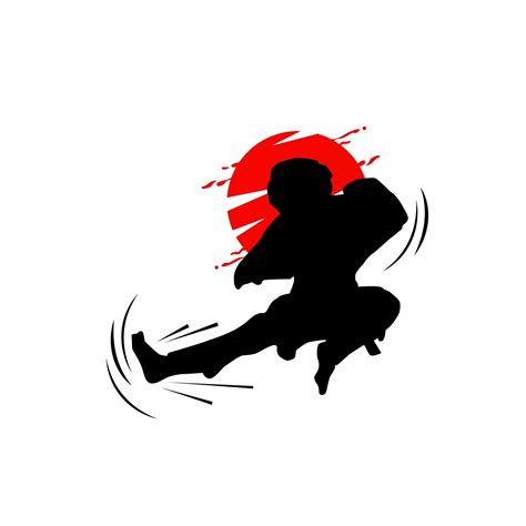 Illustration Silhouette Flying Kick Kid Martial Art Design Vector On