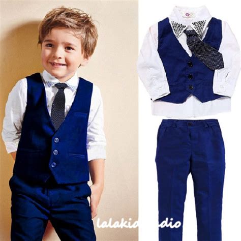 Baby To Little Boy Vest Waistcoat Suit 3pc Set Navy Blue Etsy