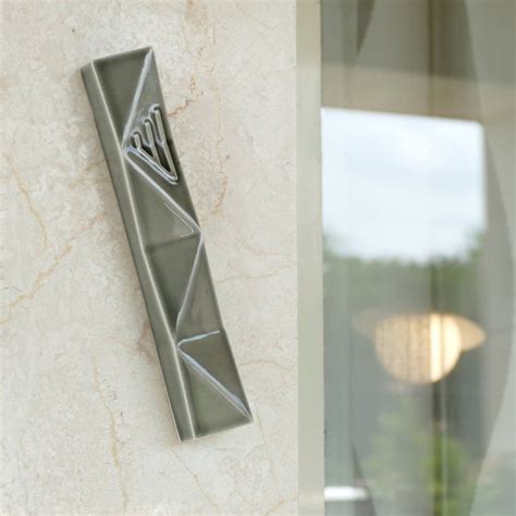 Front Door Mezuzah Case Modern Geometric Grey Ceramic Etsy Grey