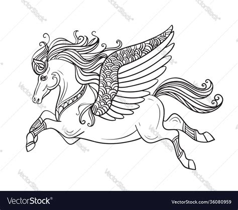 Flying Pegasus Coloring Book Page Royalty Free Vector Image