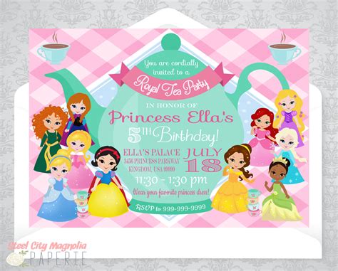 Princess Tea Party Invitation Birthday Invite Disney