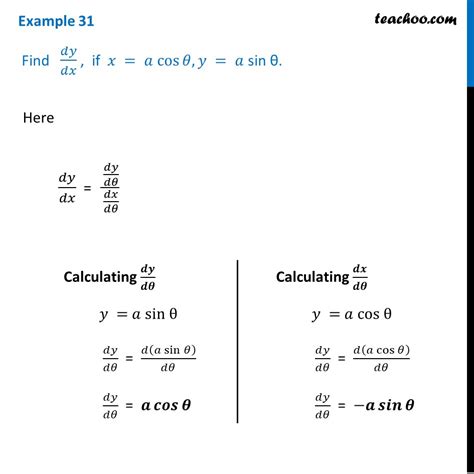 example 31 find dy dx if x a cos theta y a sin examples