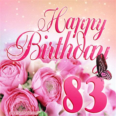 Beautiful Roses And Butterflies 83 Years Happy Birthday Card For Her