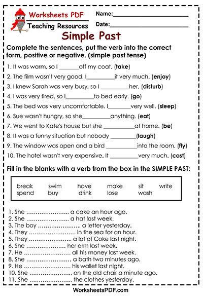 Fill In The Blanks With A Verb From The Box In The Simple Past Simple