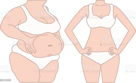 Woman Before And After Diet Weigh Loss Fat And Slim Woman Stock