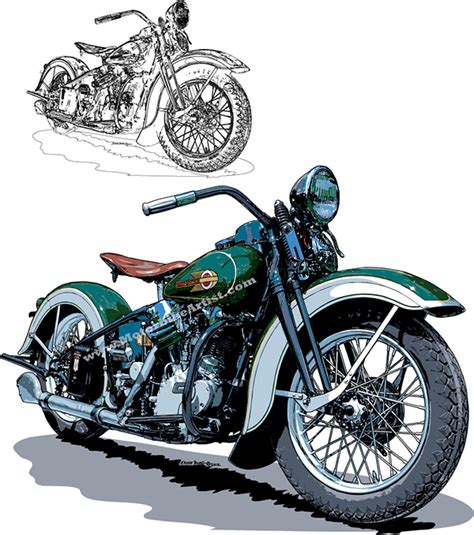 Harley Davidson Green Knucklehead Motorcycle Vector Art On Behance