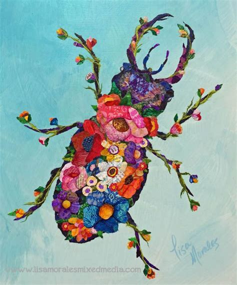 Botanical Beetle Mixed Media Collage By Lisa Morales Nature Collage