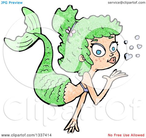 Clipart Of A Textured Green White Mermaid Blowing A Kiss Royalty Free