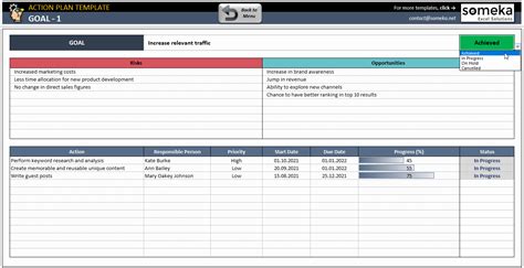 Action Plan Excel Template Goal Setting And Tracking Template