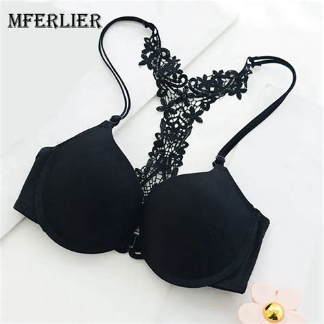 Mferlier Ladies Sexy Back Lace Strap Push Up Bra Front Closure