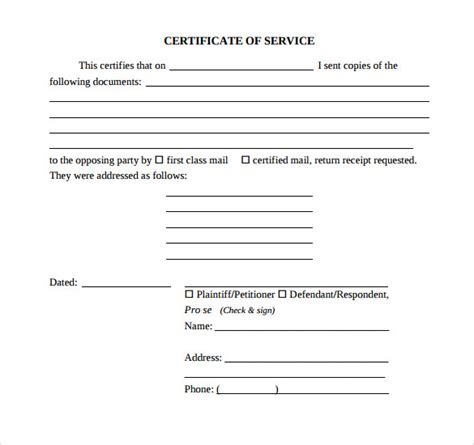 Sample Certificate Of Service
