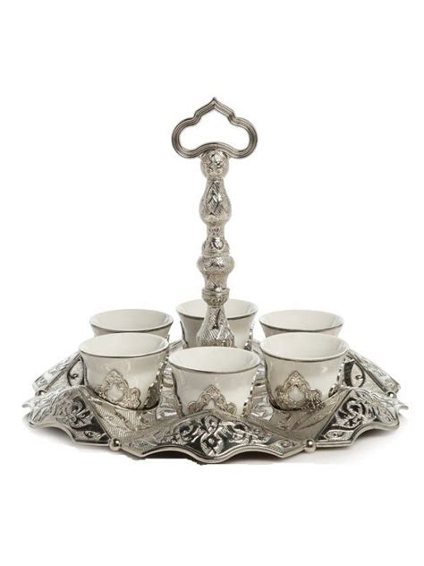 Buy Turkish Mirra Coffee Set For Six Silver Colour Grand Bazaar
