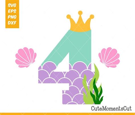 Number 4 Mermaid Svg Cutting File Silhouette Cricut Clipart Etsy