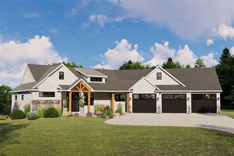 Plan 135016gra Modern Farmhouse Plan With Angled Garage And Screened