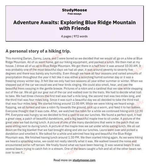 Adventure Awaits Exploring Blue Ridge Mountain With Friends Free Essay
