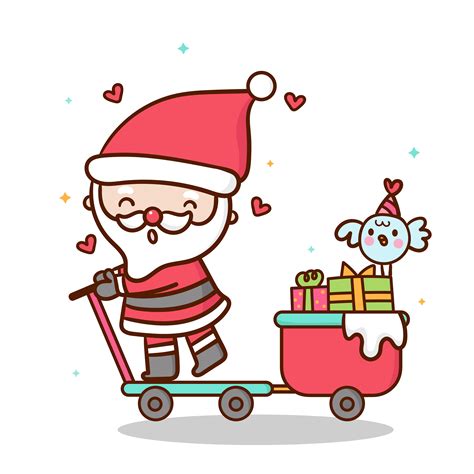 Cute Santa Vector Christmas Character Illustration Kawaii Cartoon