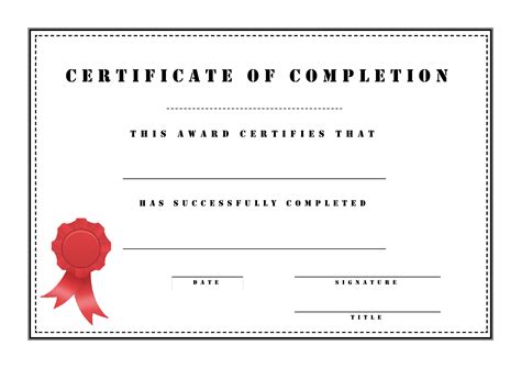 Kostenloses Certificate Of Completion Template