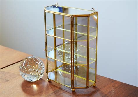 Vintage Small Glass Three Section Display Case With Brass Trim For Jewelry Or A T Box Jewelry