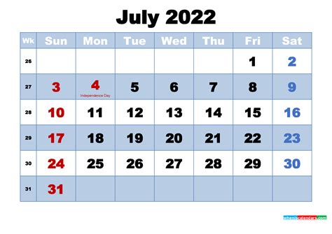 Free Printable 2022 Calendar July As Word Pdf