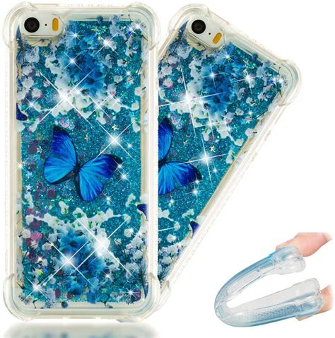 Hmtechus Iphone 5 Case Se Case For Girls 3d Cute Painted Glitter Liquid