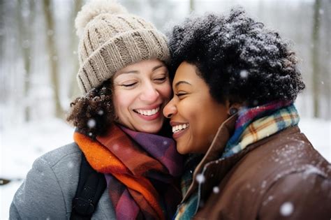 Premium Ai Image Afro Lesbian Couple Enjoying The Snow Ai Generated