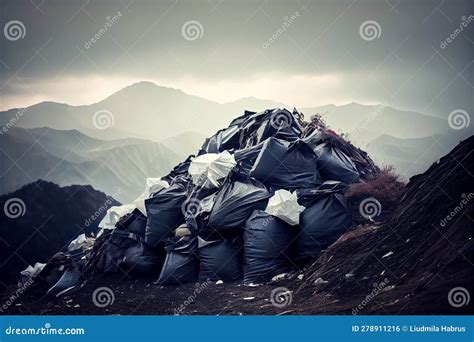 Mountains Of Trash In Black Plastic Bags Generative Ai Generative Ai