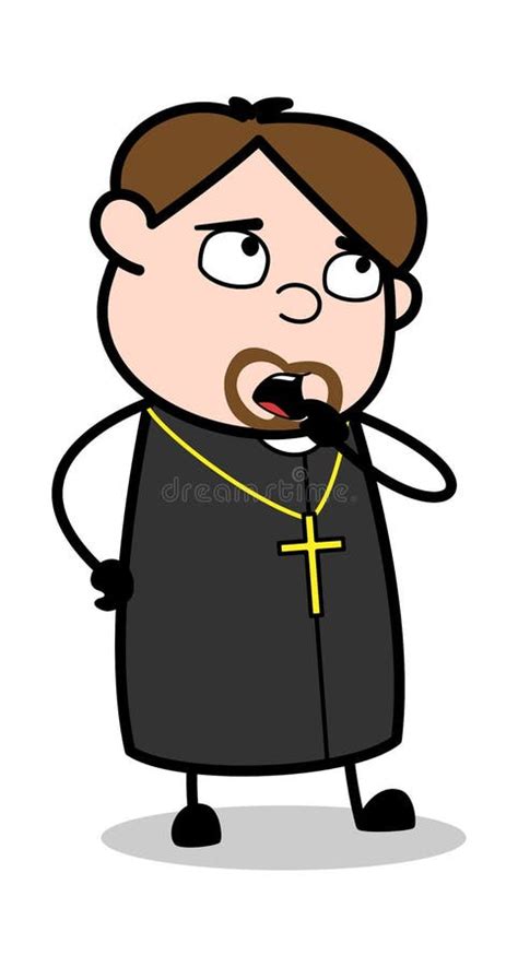 Thinking Cartoon Priest Religious Vector Illustration Stock