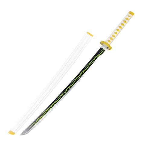 Anime Demon Slayer Zenitsu Agatsuma Cosplay Props Sword Wooden Deluxe