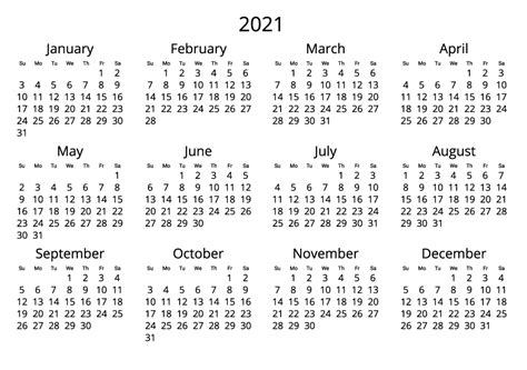 Free Printable 2021 Calendar For The United States All Template