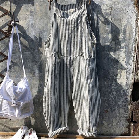 Dungarees Striped Baggy Womens Casual Playsuit Overalls Jumpsuit Ladies