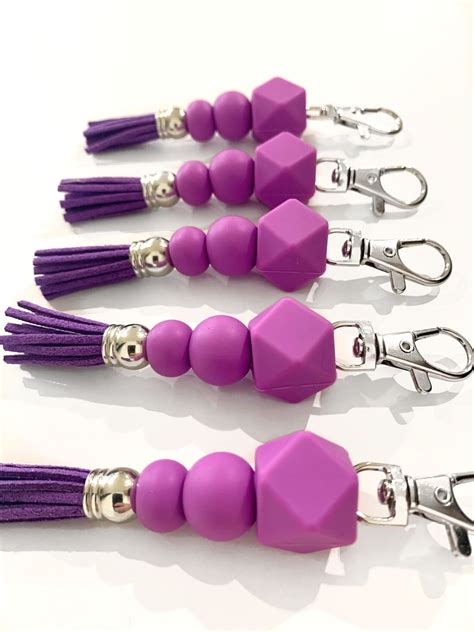 personalised or plain silicone bead keyring with tassel etsy