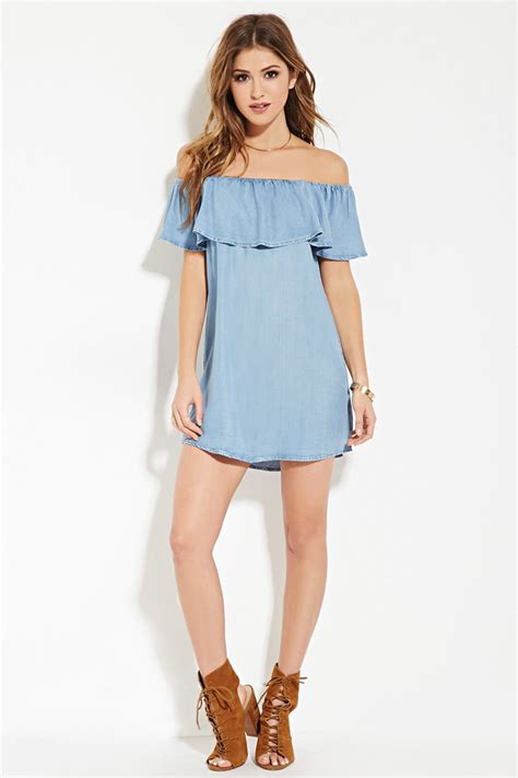 Maybe you would like to learn more about one of these? Lyst - Forever 21 Chambray Off-the-shoulder Dress in Blue