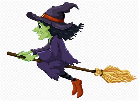 Hd Cartoon Halloween Witch Flying On A Broom Png Citypng