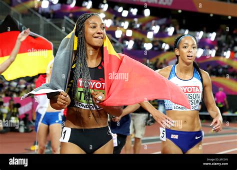 Belgiums Nafissatou Thiam Celebrates Winning Gold In The Womens Heptathlon During Day Three Of