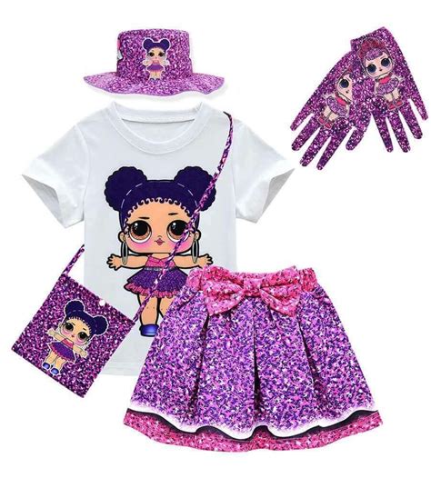 Purple Queen Lol Surprise Doll T Shirt Skirt Hat Outfit 5 Sets Costume