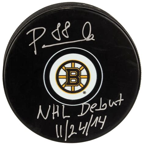 David Pastrnak Boston Bruins Autographed Hockey Puck With Nhl Debut 11