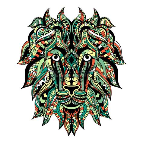Colored Ornamental Tattoo Lion Head Zentangle Stylized Lion Face Stock
