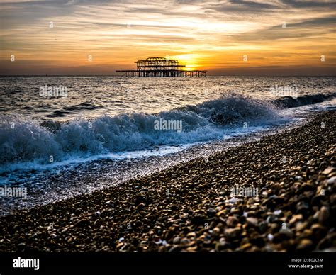 Brighton West Pier At Sunset Stock Photo Alamy