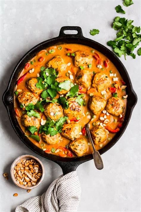 Reduce heat and simmer for 15 minutes. One Pan Ginger Chicken Meatballs with Peanut Sauce ...